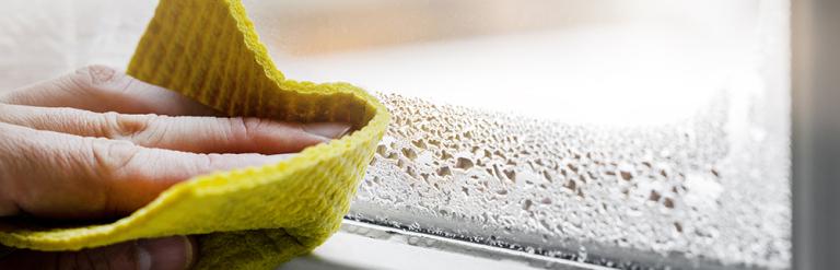 A window frame being cleaned